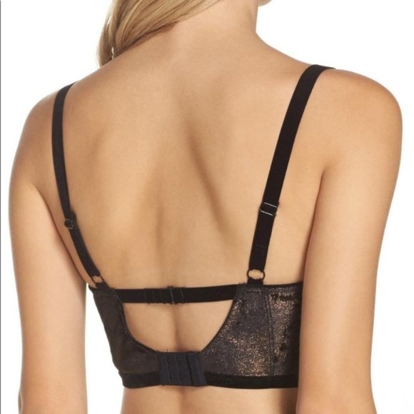 FREE PEOPLE | Velvet Longline Bra, Black & Gold - Picture 5 of 6